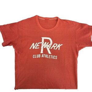 Vintage Newark Club Athletics T-Shirt Red Single Stitch Gym PE Retro 80s S/M
